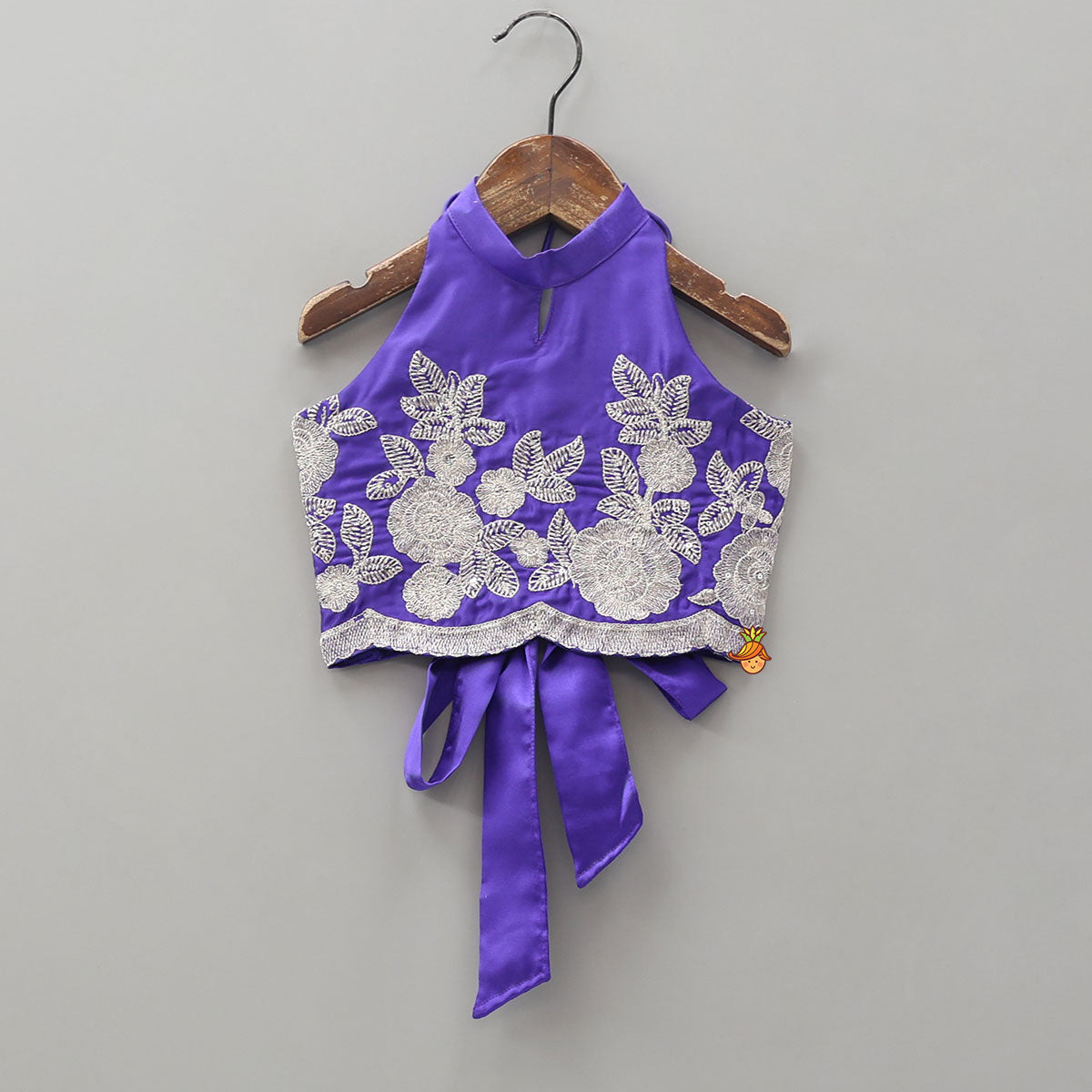 Halter Neck Floral Embroidered Crop Top With Embroidered Lehenga