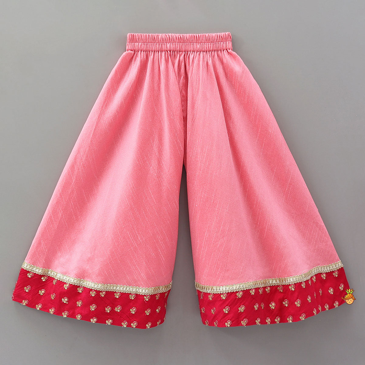 Contrasting Yoke Embroidered Kurti And Flared Palazzo