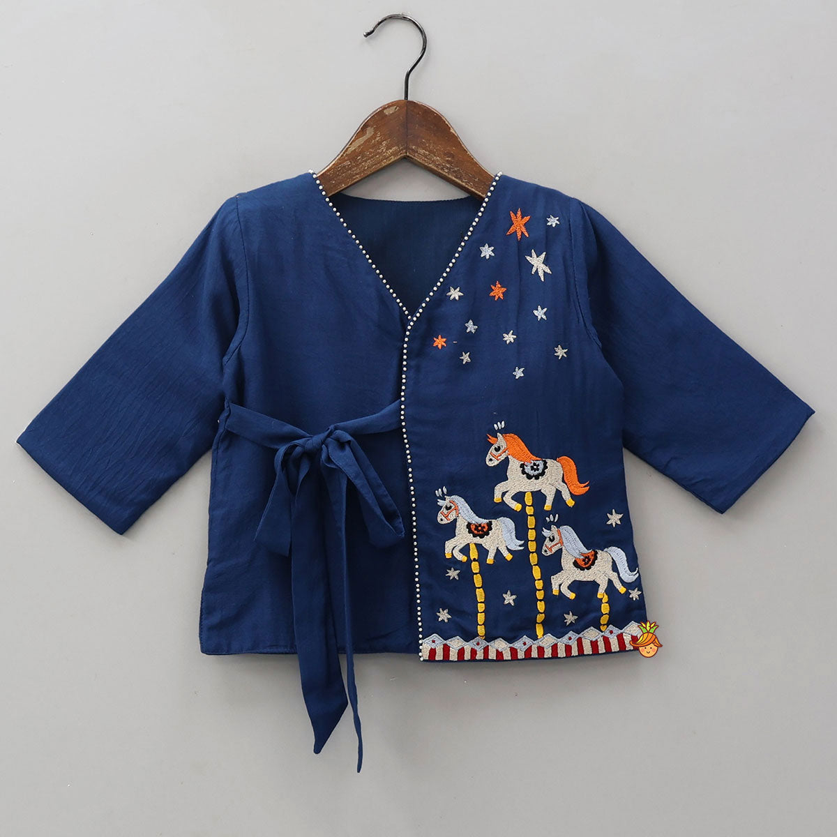 Pre Order: Front Open Tie-Up Embroidered Top And Palazzo Pant