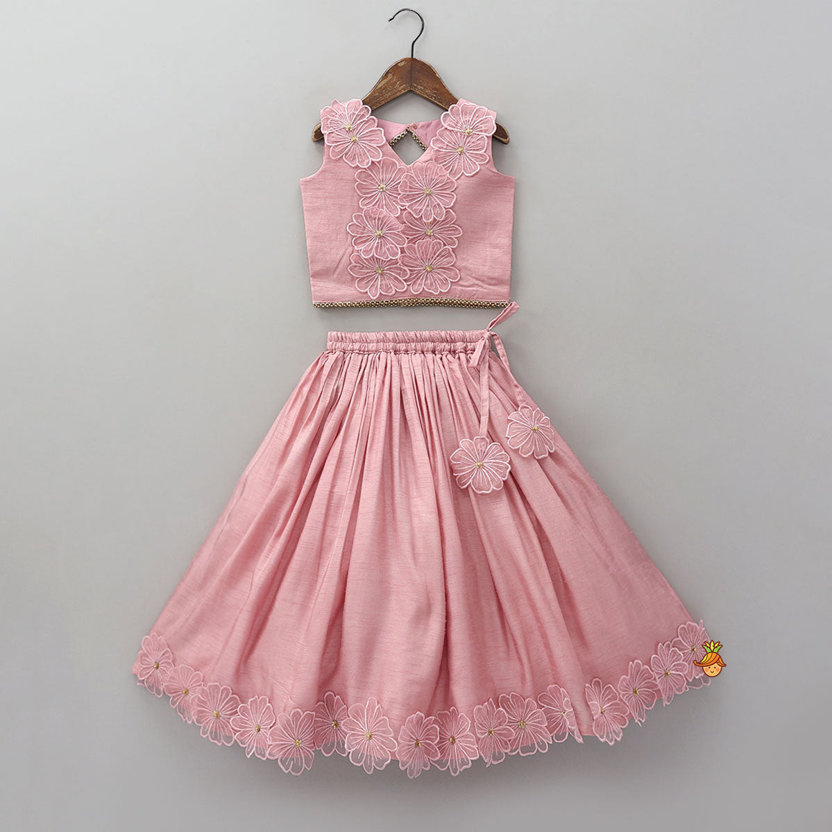 Pre Order: Floral Applique Work Elegant Top And Lehenga