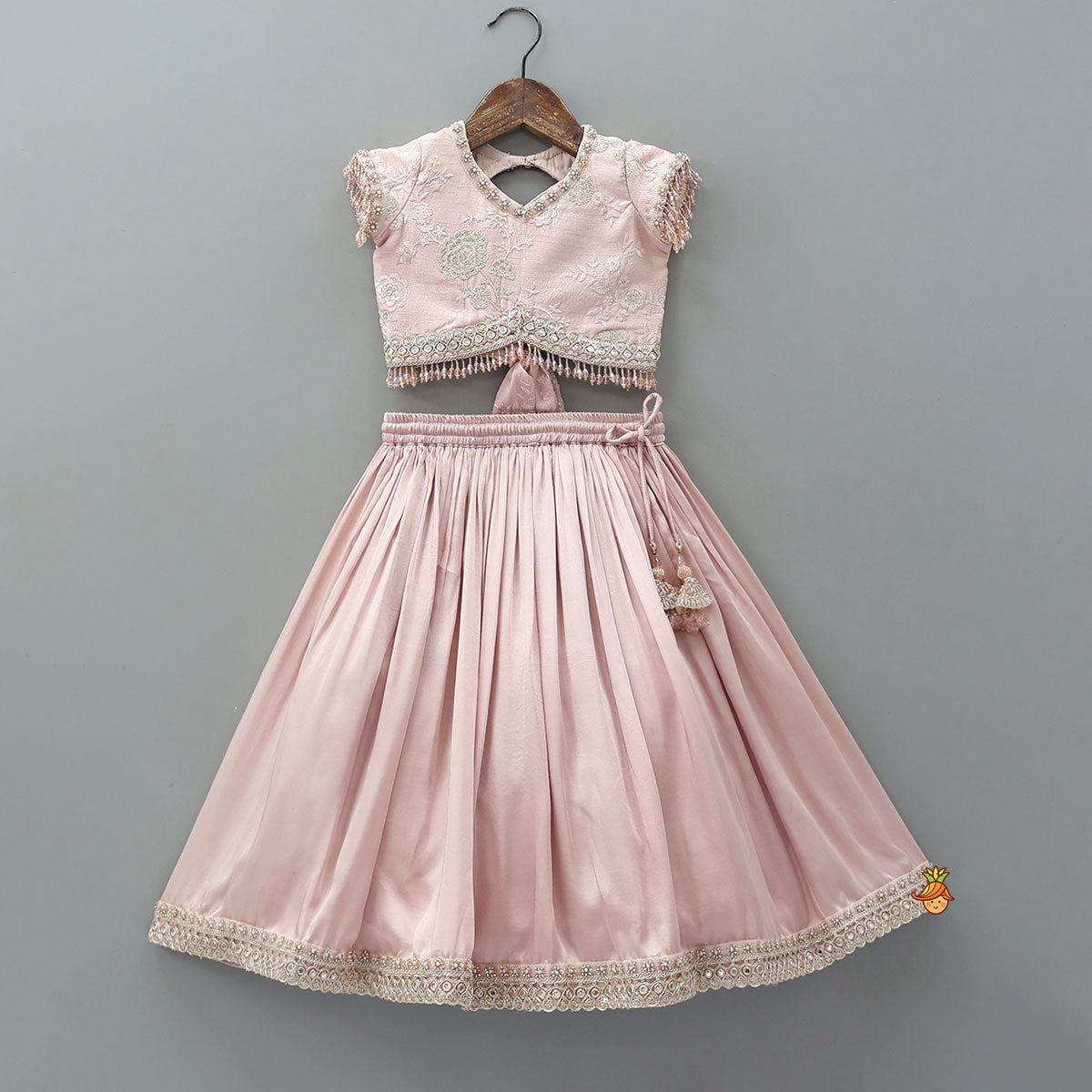 Pre Order: Back Knot Detail Crop Top And Lehenga