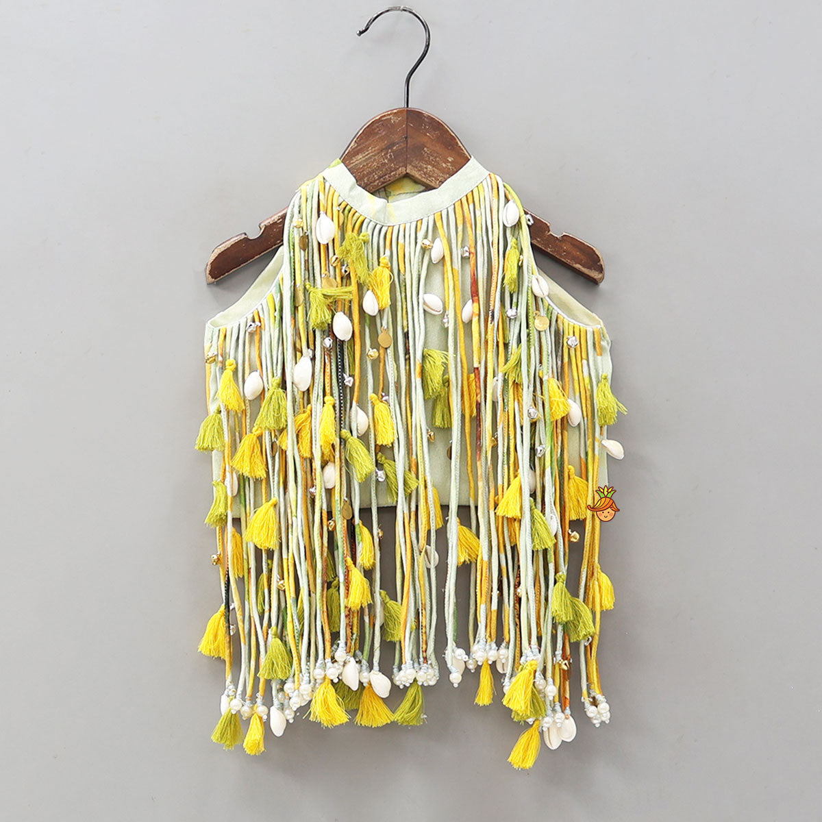 Multiple Hanging Tassel Detail Crop Top And Lehenga