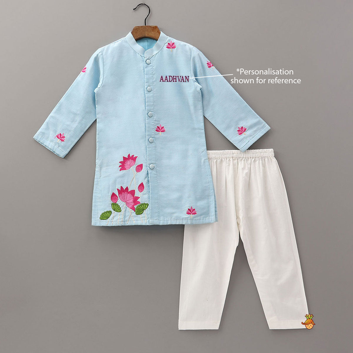 Pre Order: Floral Embroidered Cotton Kurta And Pyjama