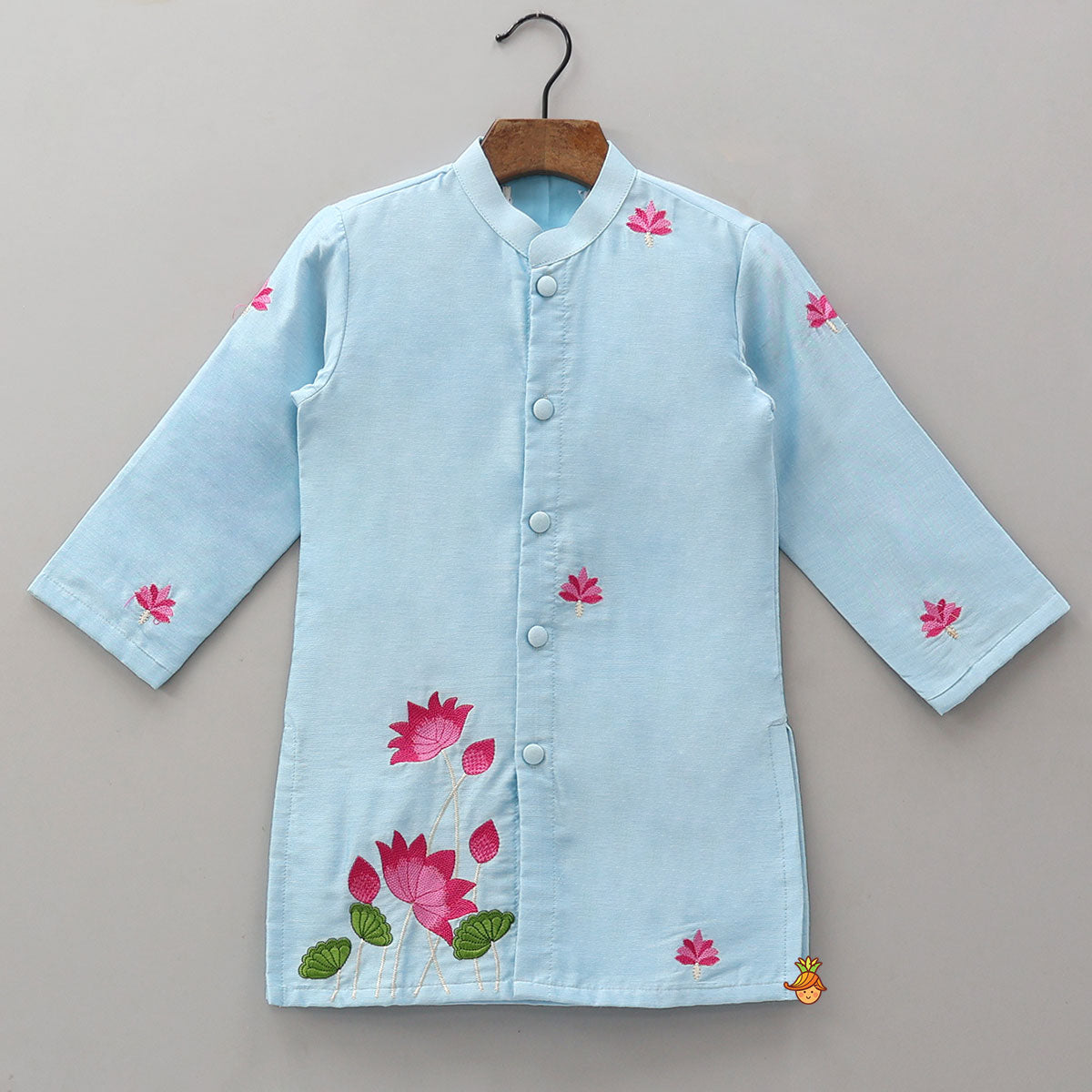 Pre Order: Floral Embroidered Cotton Kurta And Pyjama