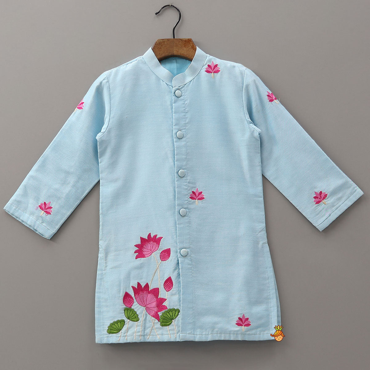 Pre Order: Floral Embroidered Cotton Kurta And Pyjama