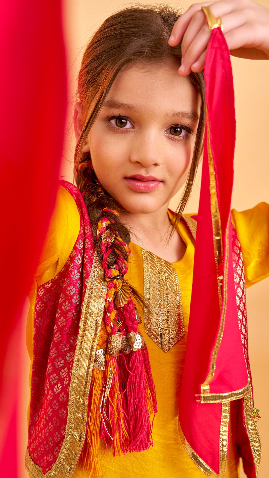 Shimmery Festive Kurti With Salwar And Dupatta With Hand Accessory