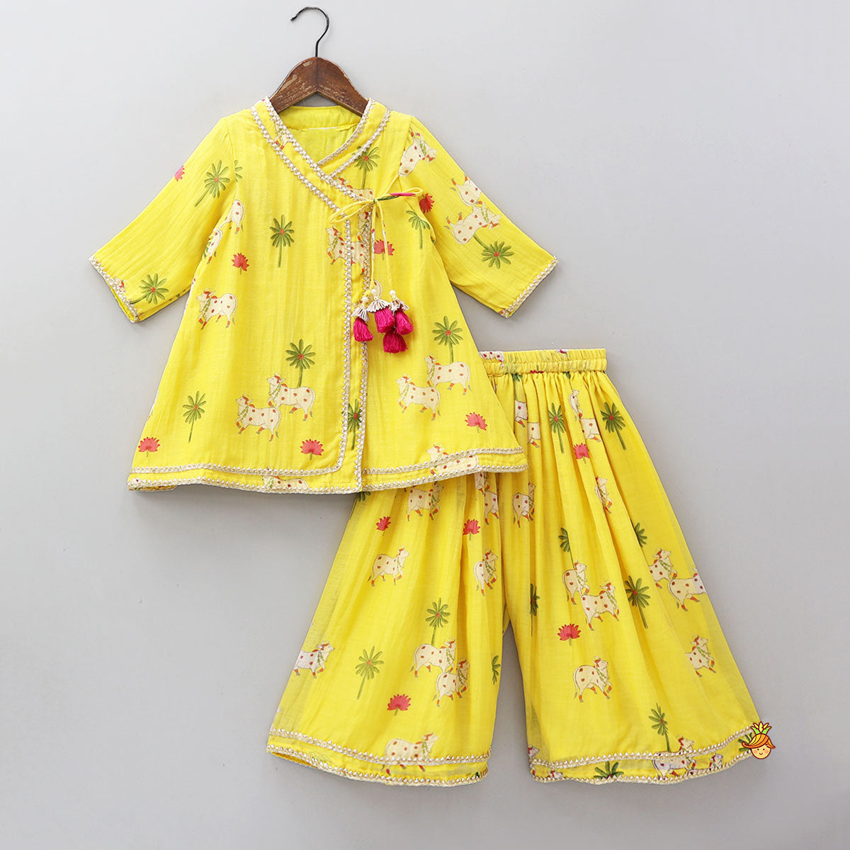 Pre Order: Tie-Knot Detail Angarkha-Style Ethnic Kurti And Palazzo