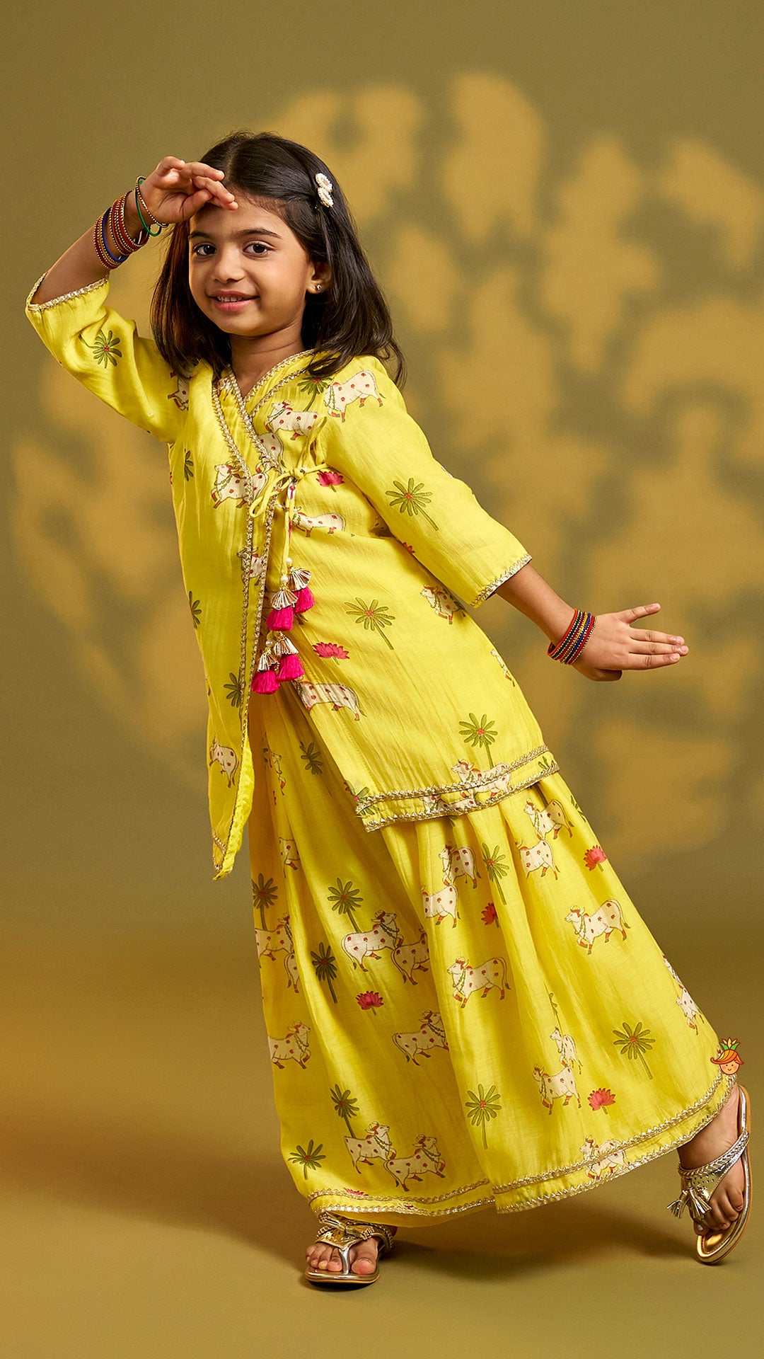 Pre Order: Tie-Knot Detail Angarkha-Style Ethnic Kurti And Palazzo