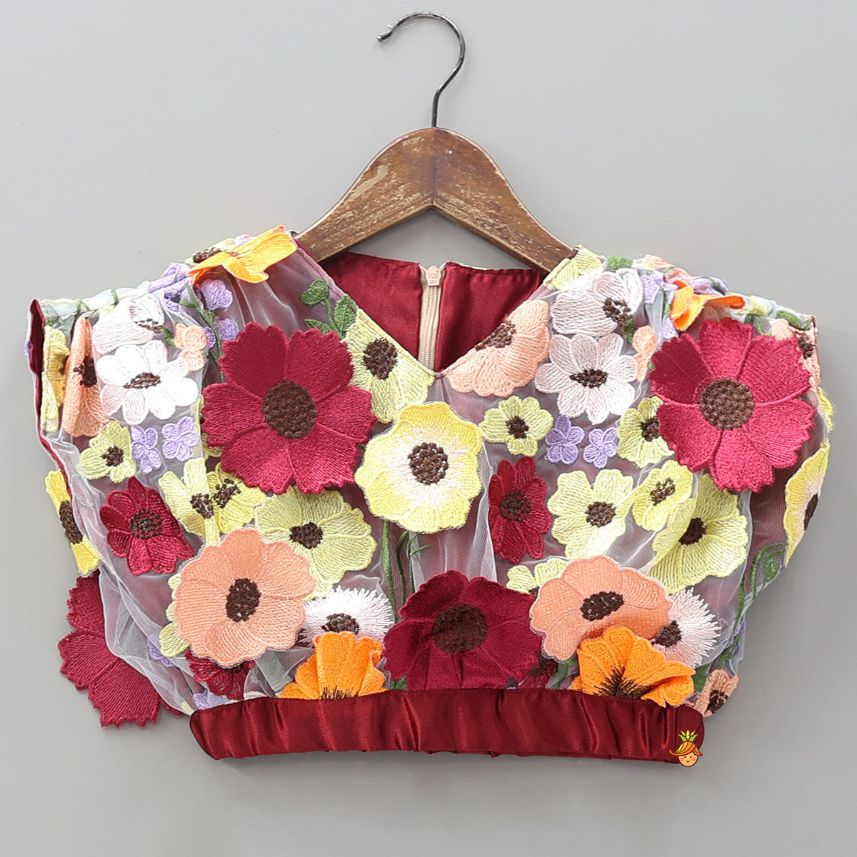 Pre Order: 3D Flowers Embellished Elasticated Top And Dhoti Style Skirt