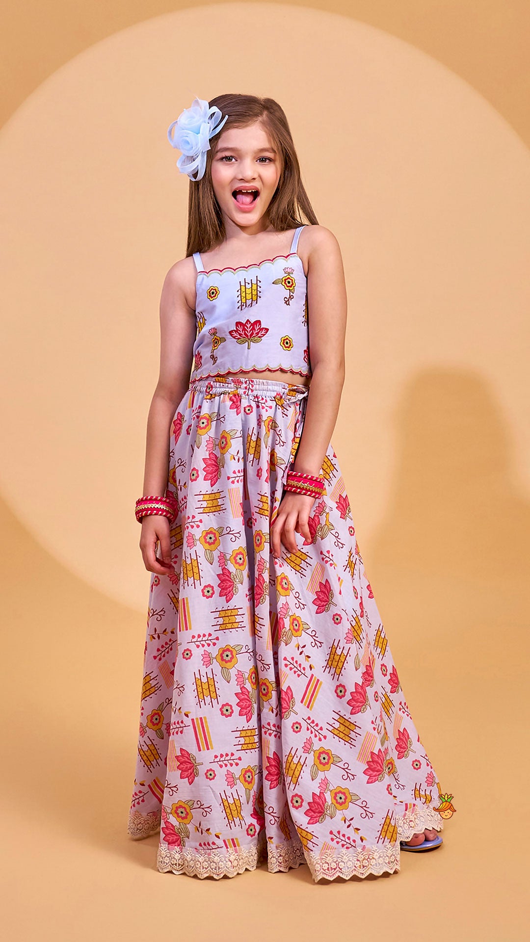 Pre Order: Embroidered Strappy Crop Top And Matching Lehenga