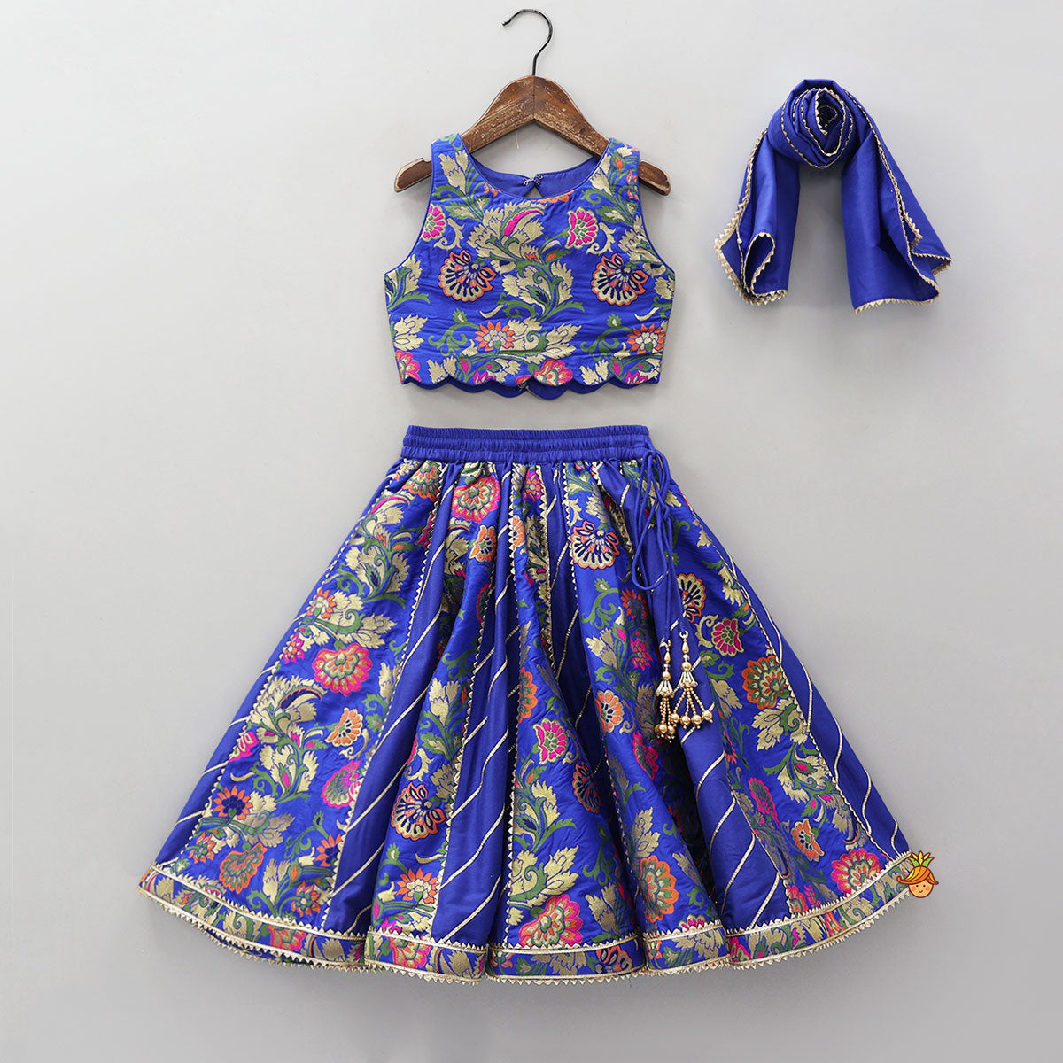 Pre Order: Gorgeous Brocade Crop Top And Lehenga With Matching Dupatta