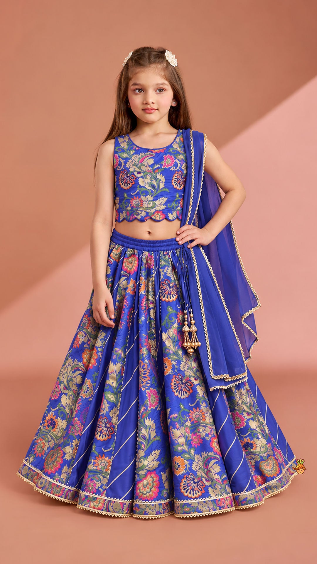 Pre Order: Gorgeous Brocade Crop Top And Lehenga With Matching Dupatta