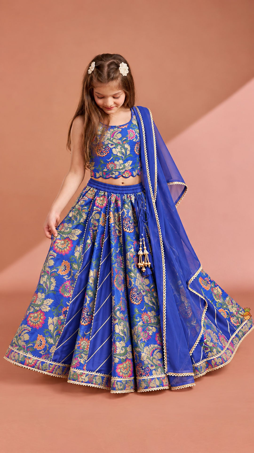 Pre Order: Gorgeous Brocade Crop Top And Lehenga With Matching Dupatta