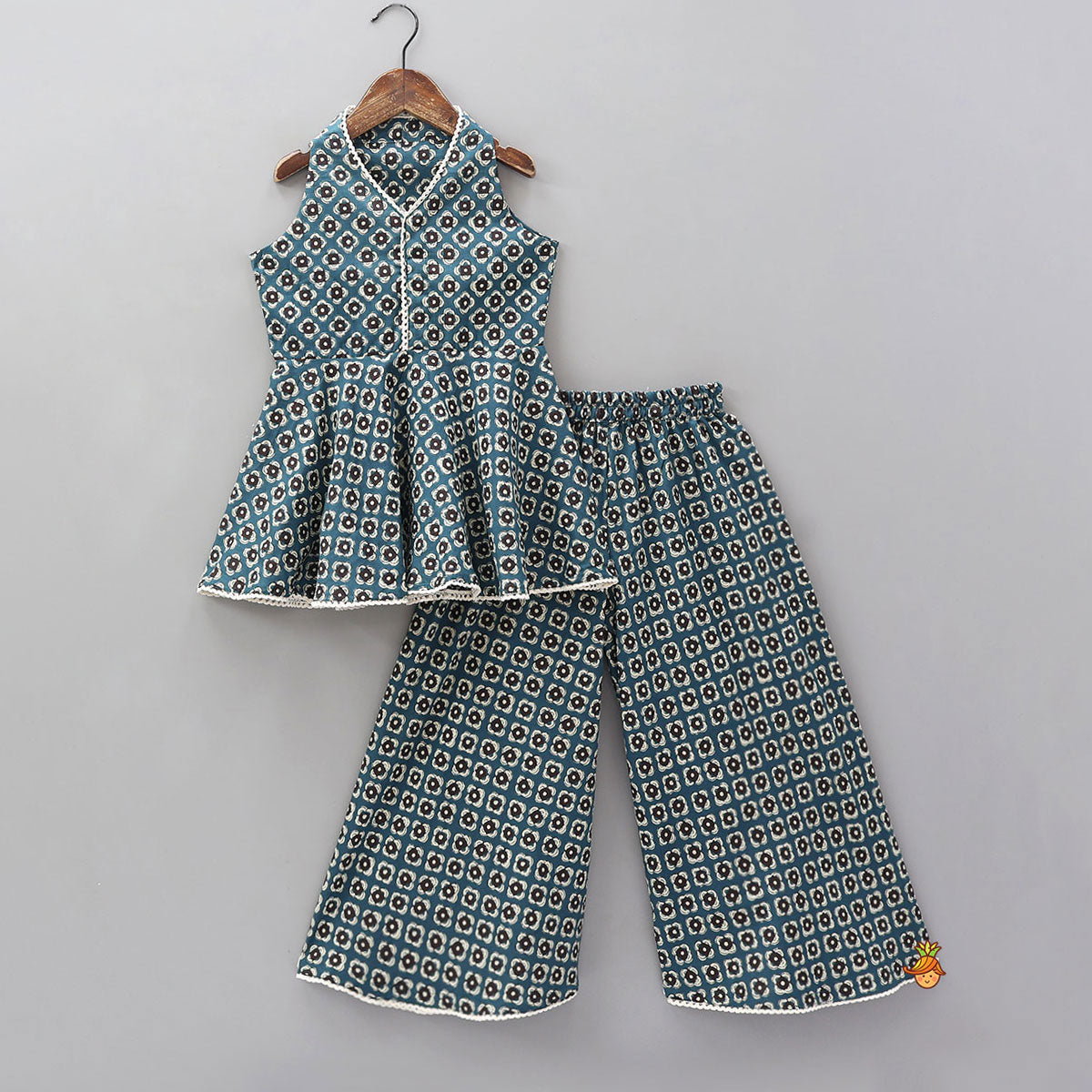 Sleeveless Printed Cotton Kurti And Flared Palazzo With Contrasting Dupatta