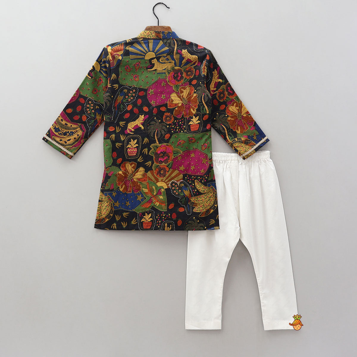 Pre Order: Lace Work Printed Kurta With Pyjama