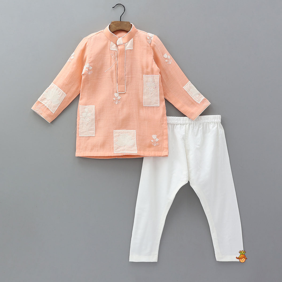 Exquisite Floral Applique Work Kurta And Pyjama