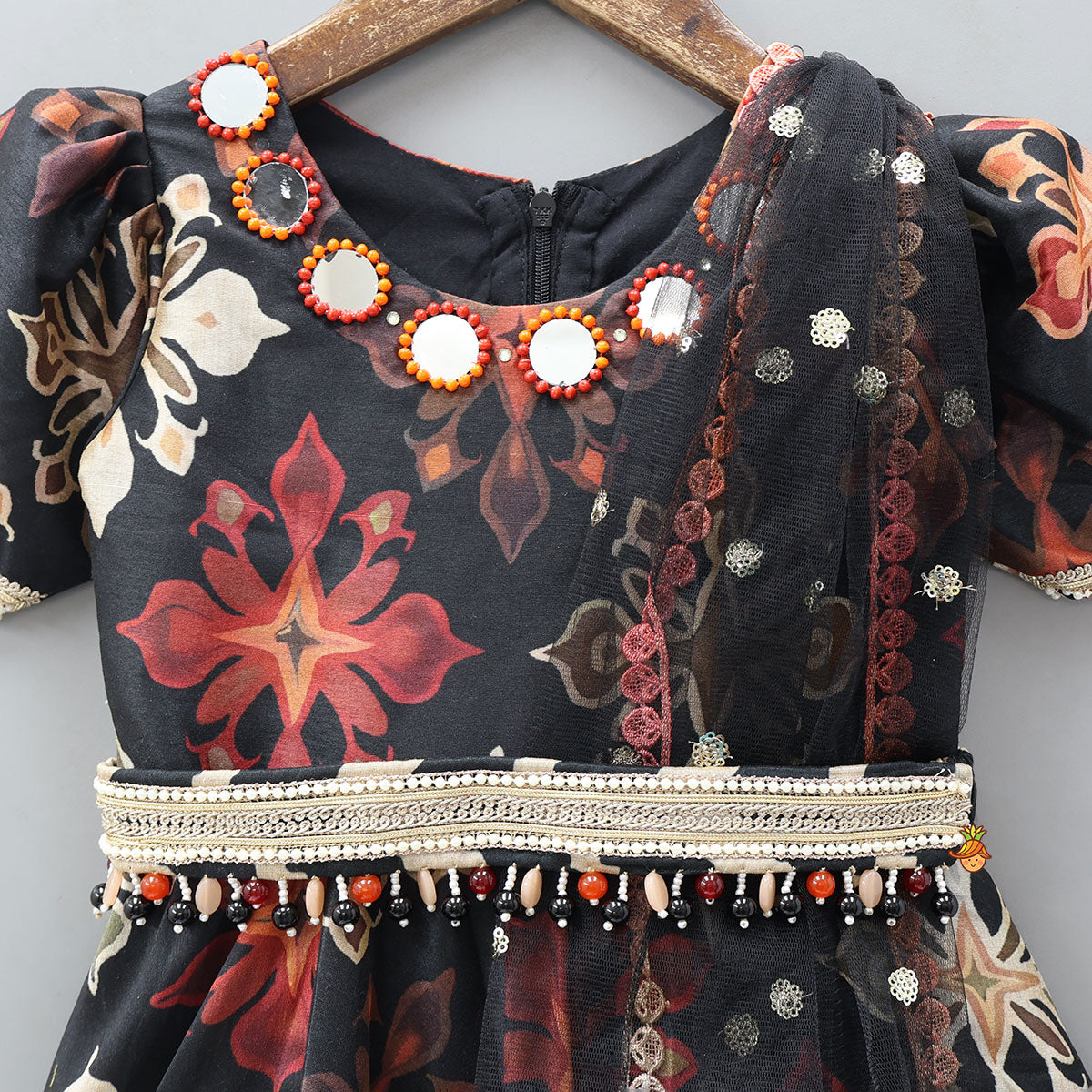 Pre Order: Elegant Anarkali With Attached Net Dupatta And Waist Belt