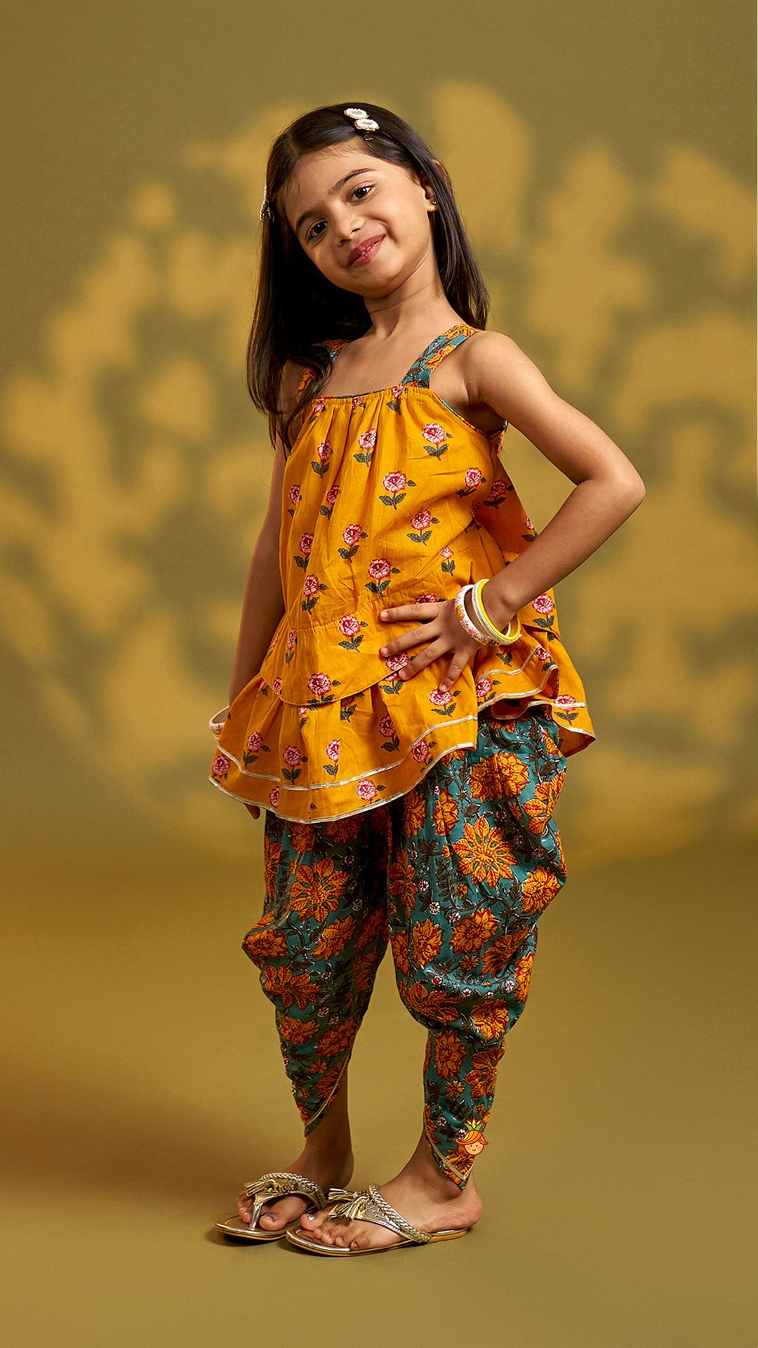 Floral Printed Strappy Kurti With Matching Dhoti