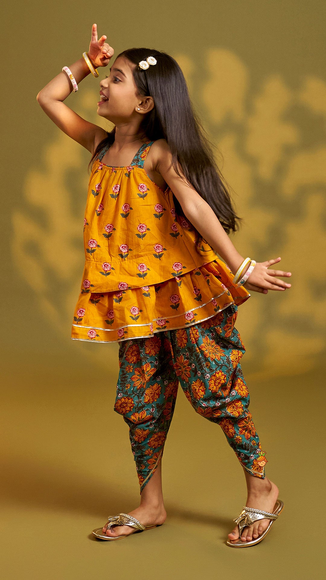 Floral Printed Strappy Kurti With Matching Dhoti