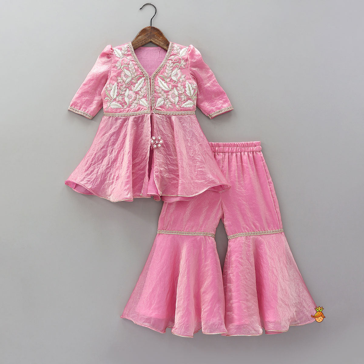 Pre Order: Front Slit Sheen Kurti And Sharara