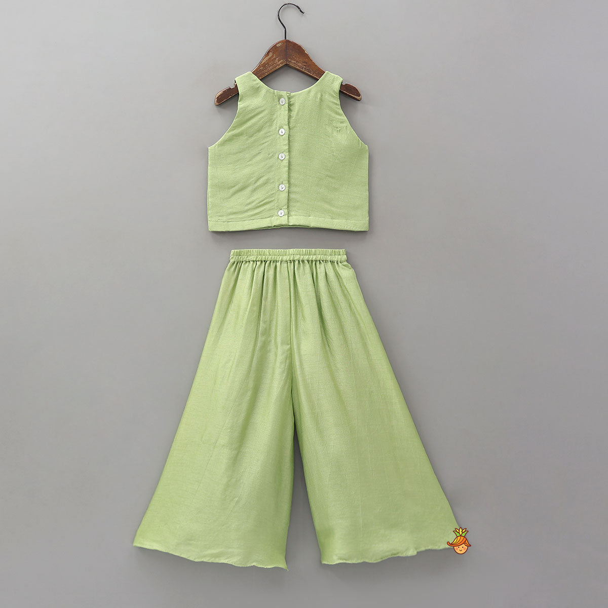 Pre Order: Floral Thread Embroidered Sleeveless Crop Top And Flared Palazzo