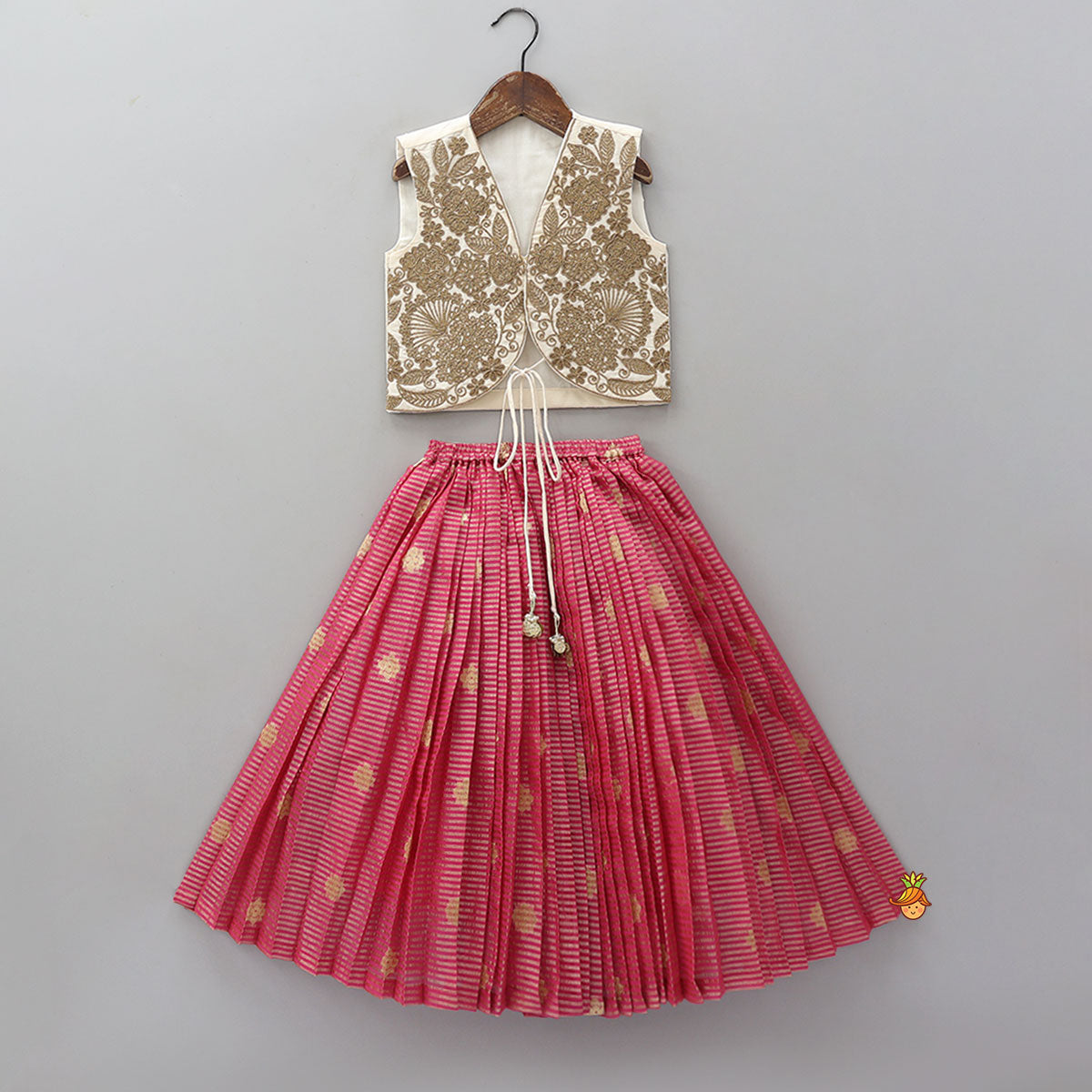 Pre Order: Front Tie-Knot Crop Top And Contrasting Lehenga