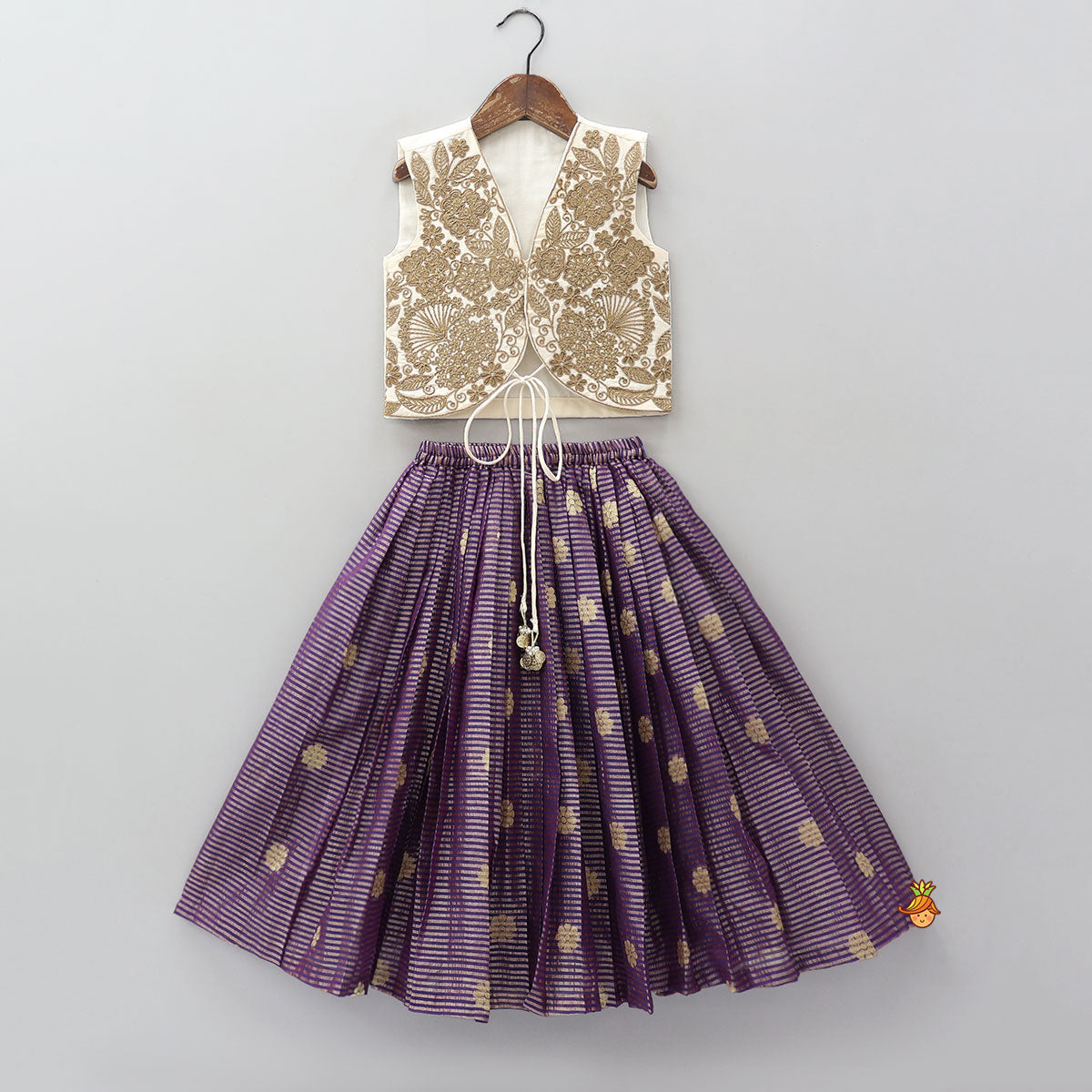 Pre Order: Front Tie-Knot Crop Top And Lehenga