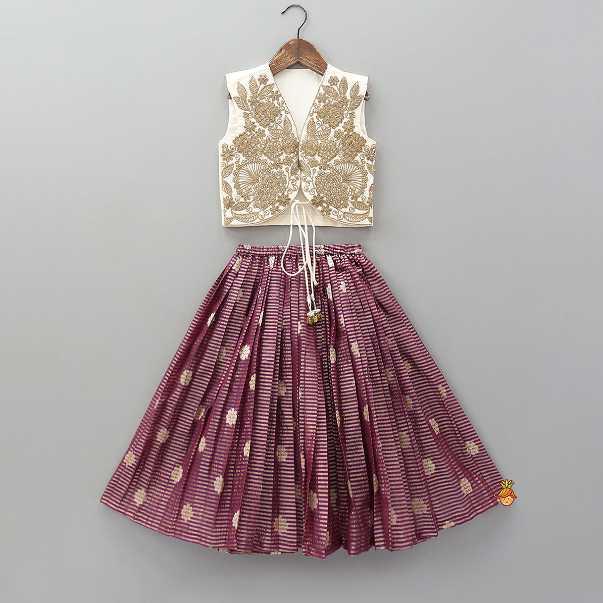 Pre Order: Front Tie-Knot Crop Top And Lehenga
