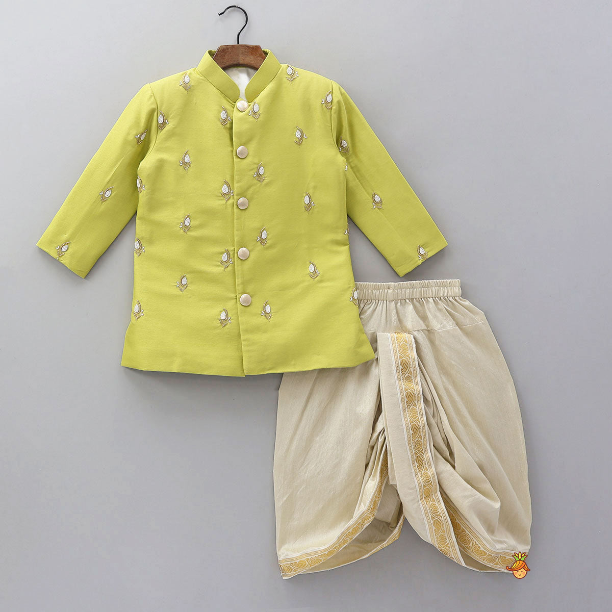 Pre Order: Hand Embroidered Sherwani And Dhoti