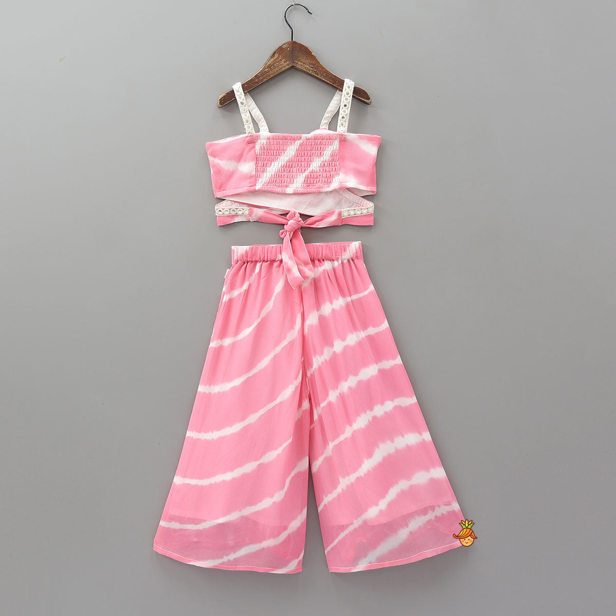 Tie Dye Wrap Style Crop Top With Palazzo And Dupatta