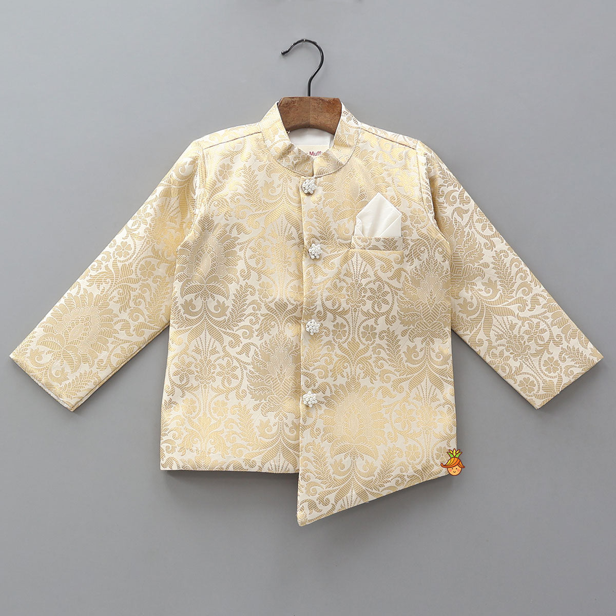 Pre Order: Brocade Asymmetric Sherwani And Dhoti