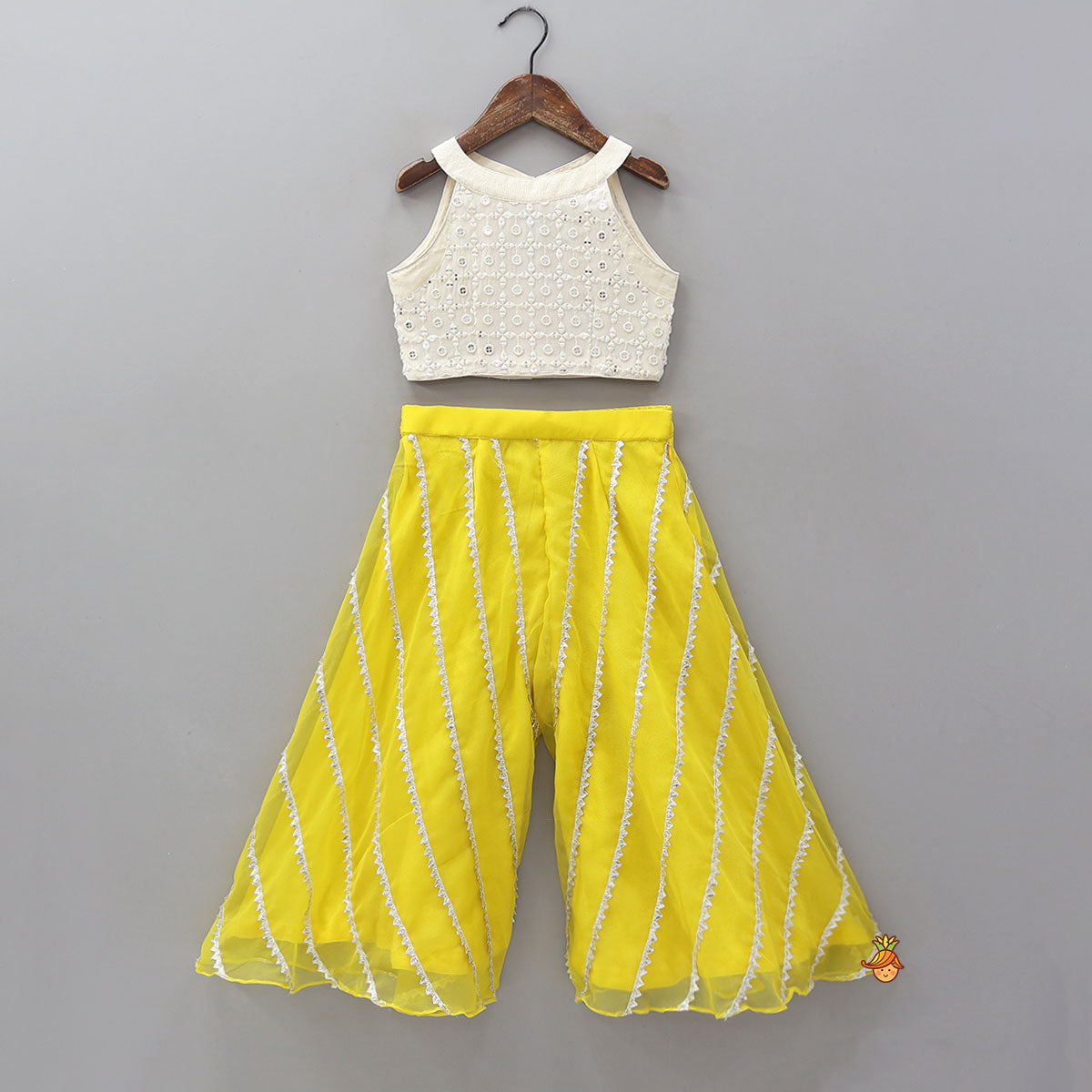 Pre Order: Faux Mirror Work Crop Top And Contrasting Palazzo