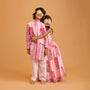Floral Printed Asymmetric Top And Lehenga twinning model image 1