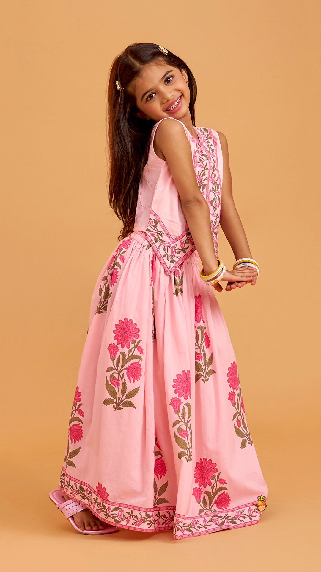 Floral Printed Asymmetric Top And Lehenga