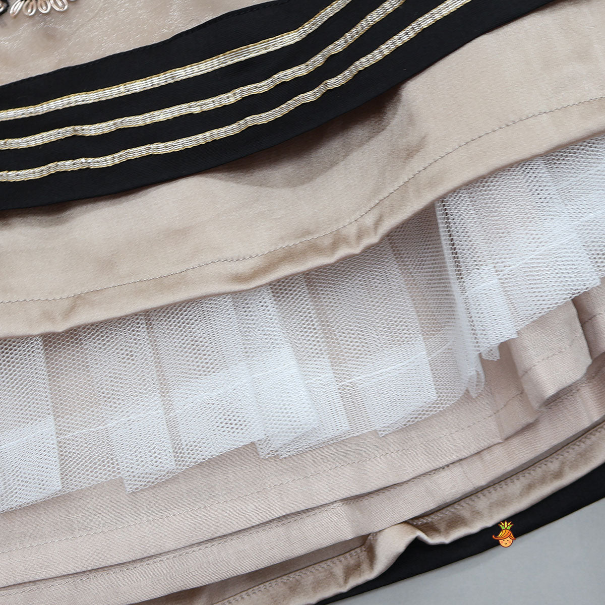 Pre Order: Round Neck Embroidered Crop Top And Lehenga With Organza Dupatta
