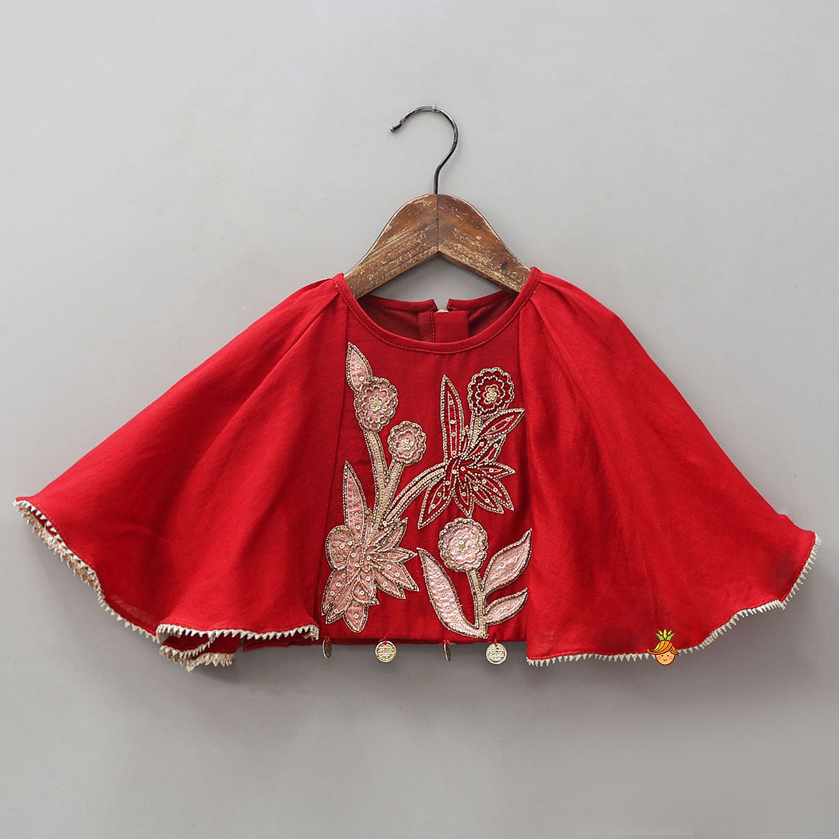 Pre Order: Cape Style Hand Embroidered Top And Pleated Lehenga