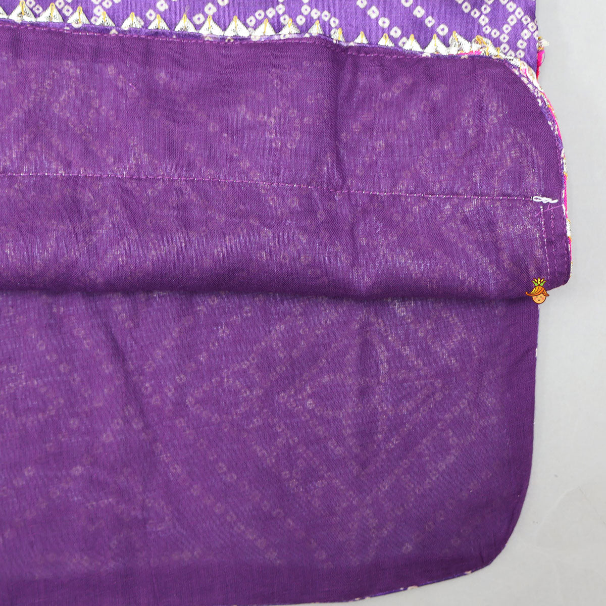 Bandhani Printed Kurti And Pleated Salwar With Matching Fringed Dupatta