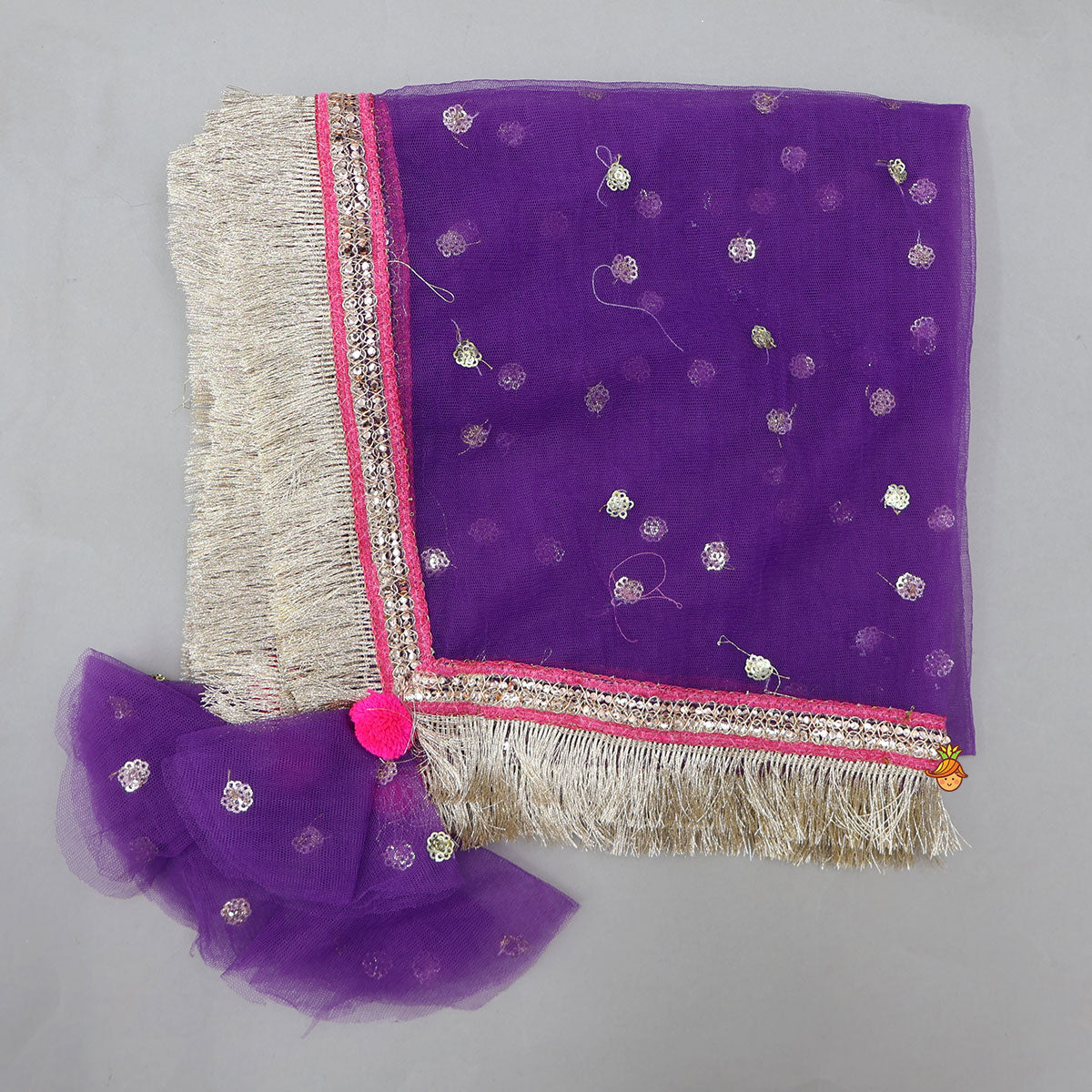 Bandhani Printed Kurti And Pleated Salwar With Matching Fringed Dupatta