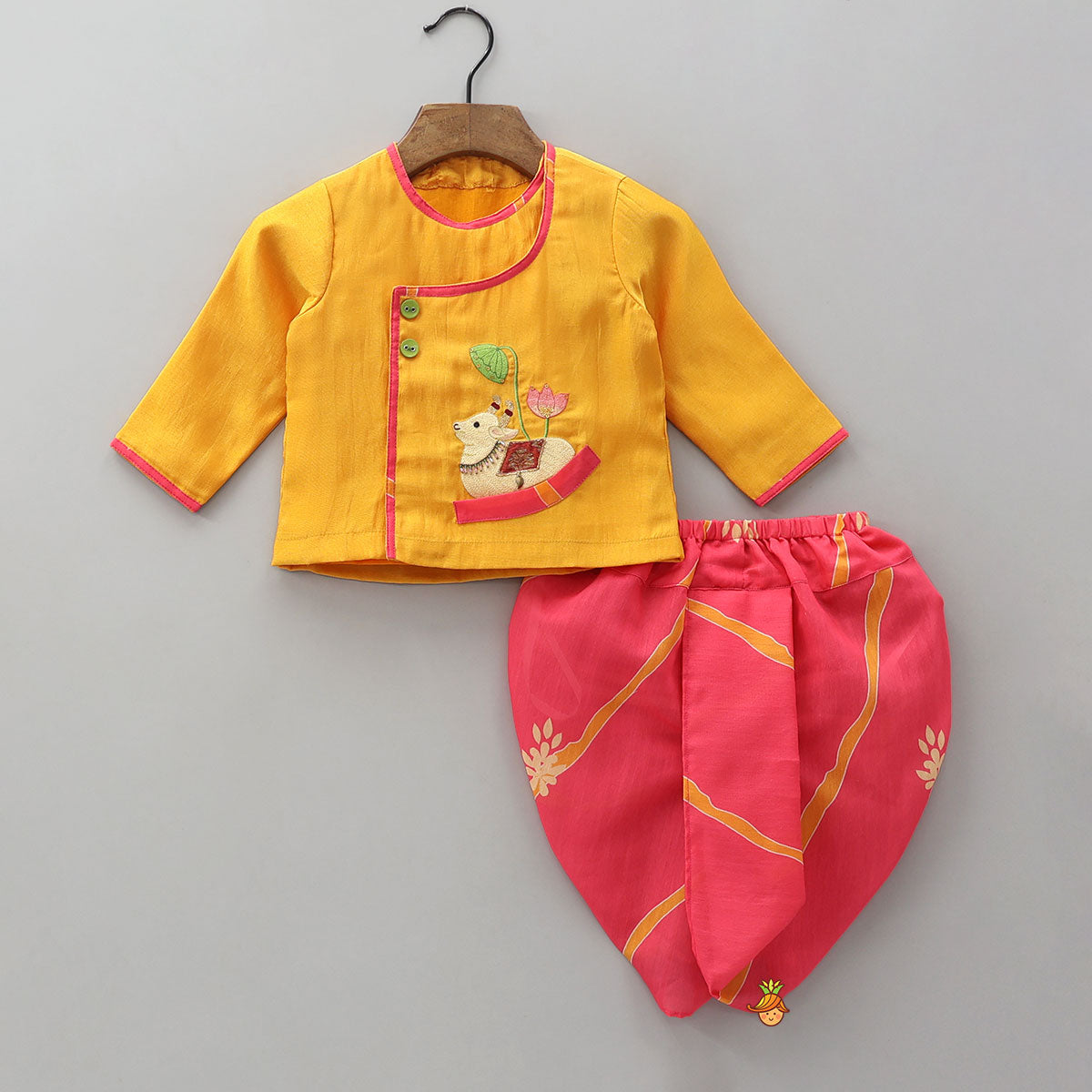 Pre Order: Front-Open Kurta With Printed Dhoti