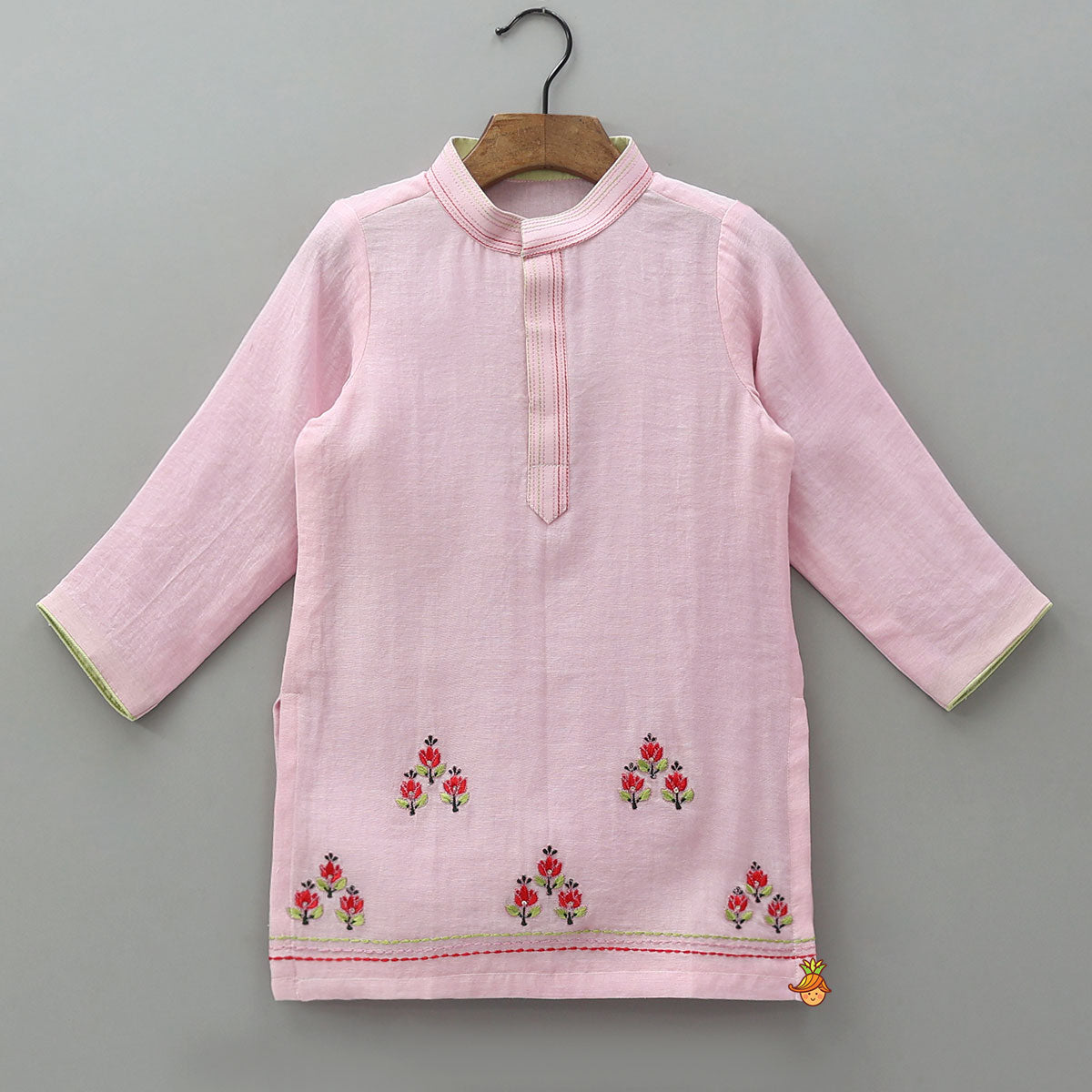 Pre Order: Embroidered Ethnic Kurta With Floral Printed Jacket And Pyjama
