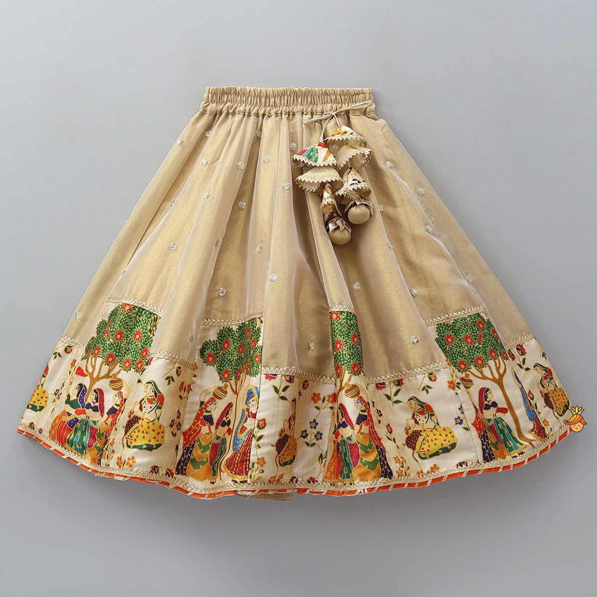 Pre Order: Shimmery V-Neck Crop Top With Printed Lehenga And Matching Dupatta
