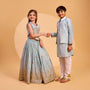 Shimmery Kurta With Open Jacket And Churidar twinning model image 1
