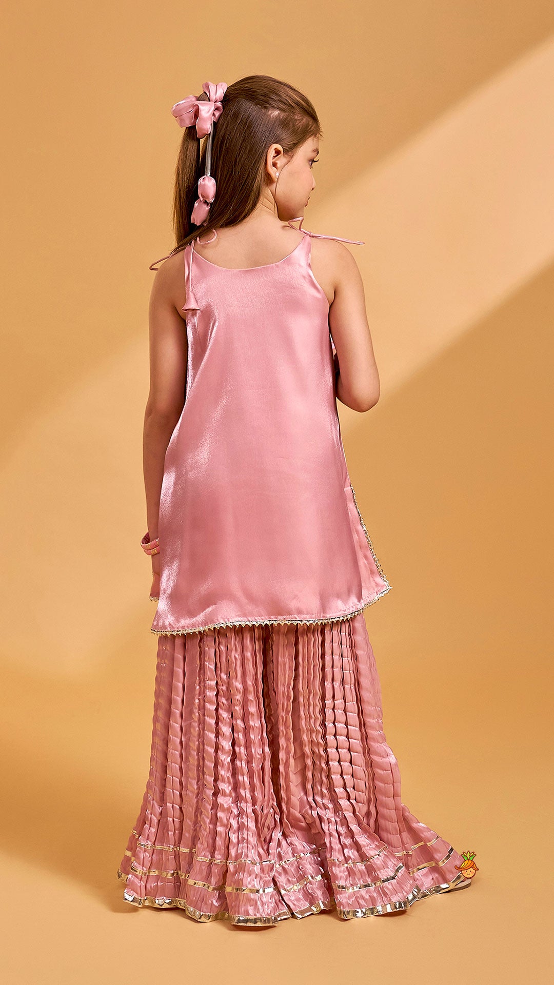 Pre Order: Sleeveless Kurti And Crushed Palazzo With Dupatta And Hair Tie