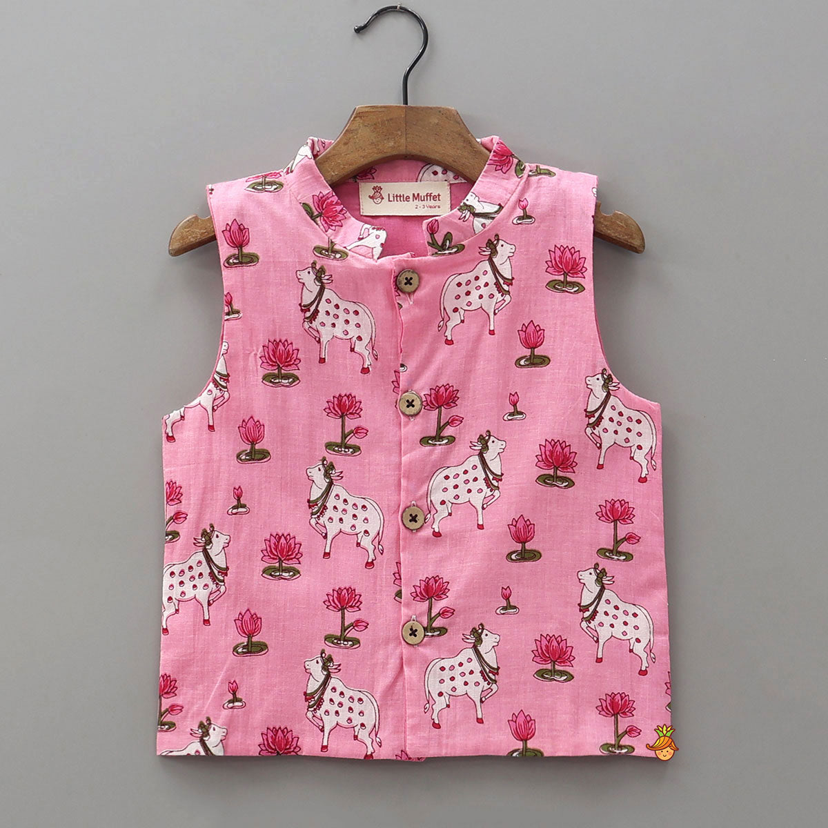 Festive Cotton Kurta With Printed Jacket And Pyjama