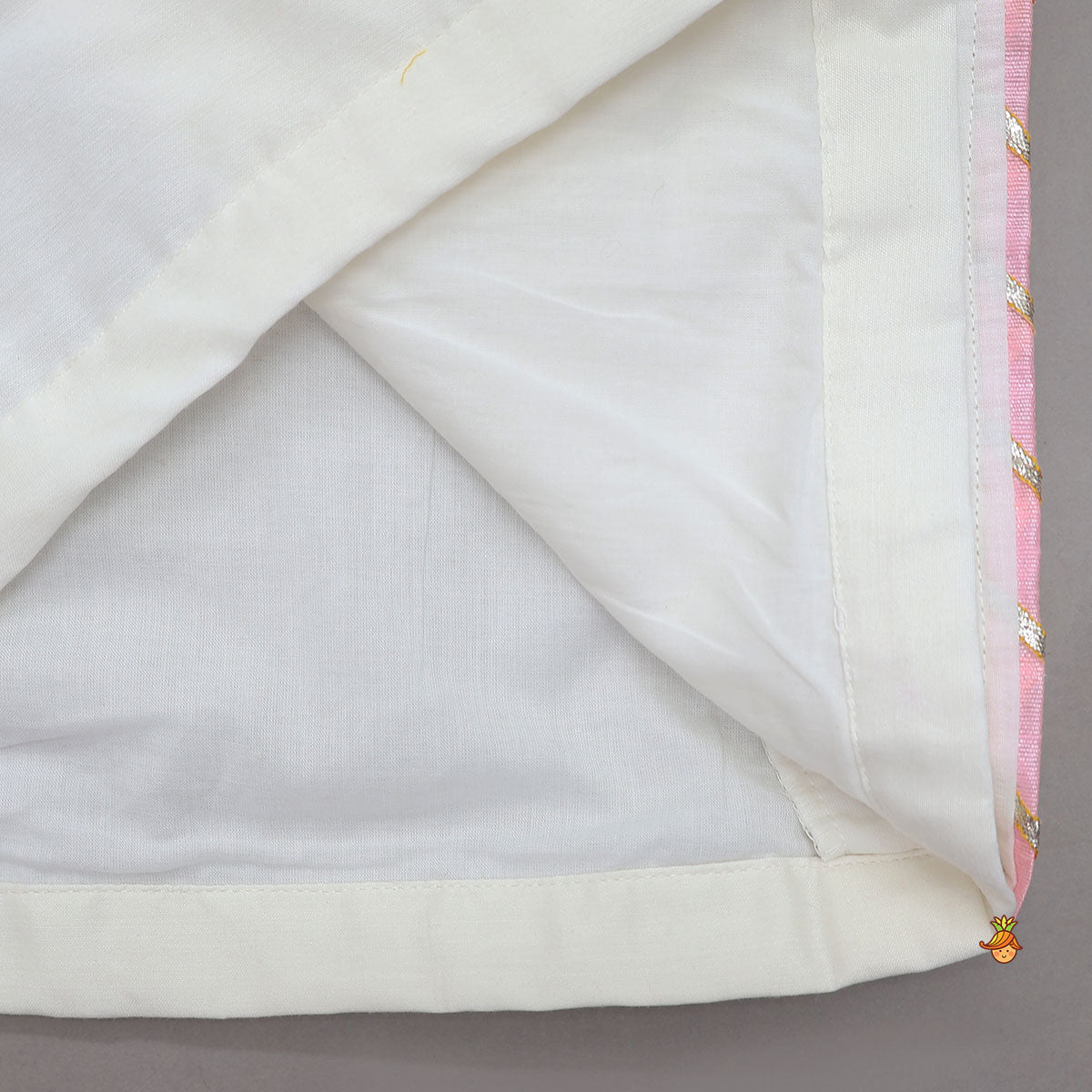 Krishna Motif Embroidered Angarkha Style Kurta With Lace Work Dhoti And Mukut