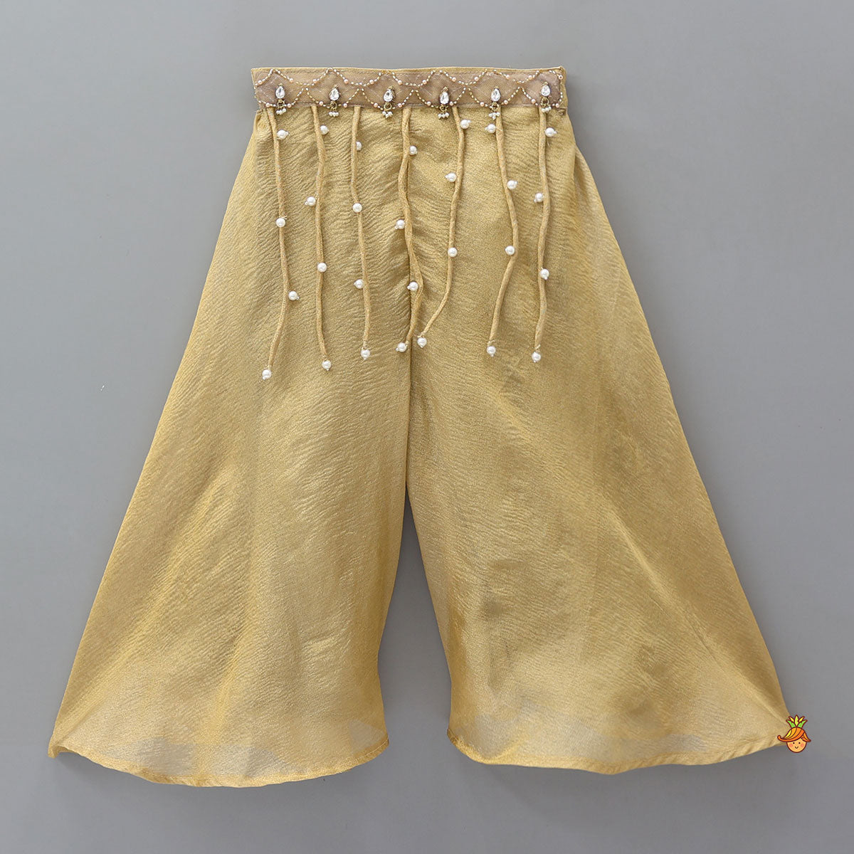 Hand Embroidered Halter Neck Crop Top And Shimmery Palazzo