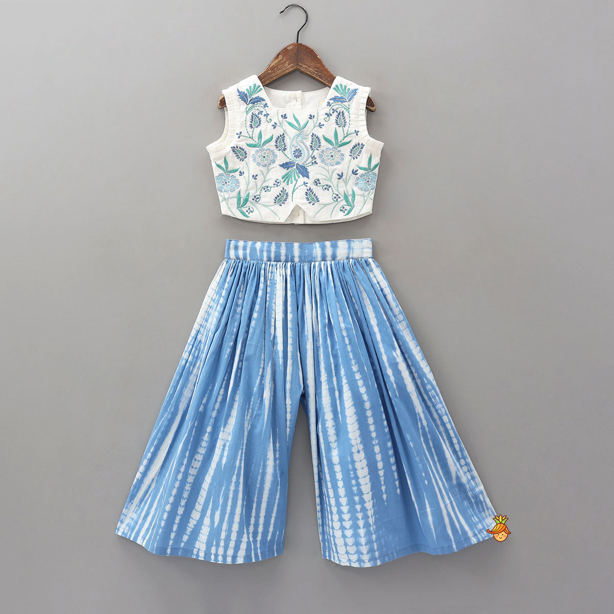 Pre Order: Beautiful Thread Embroidered Crop Top And Shibori Printed Palazzo