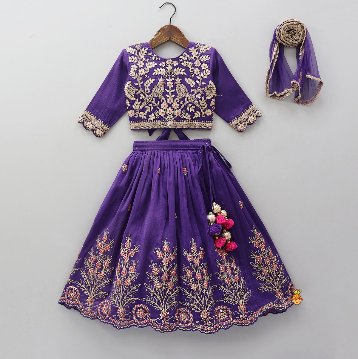 Pre Order: Gota Work Crop Top And Lehenga With Matching Dupatta