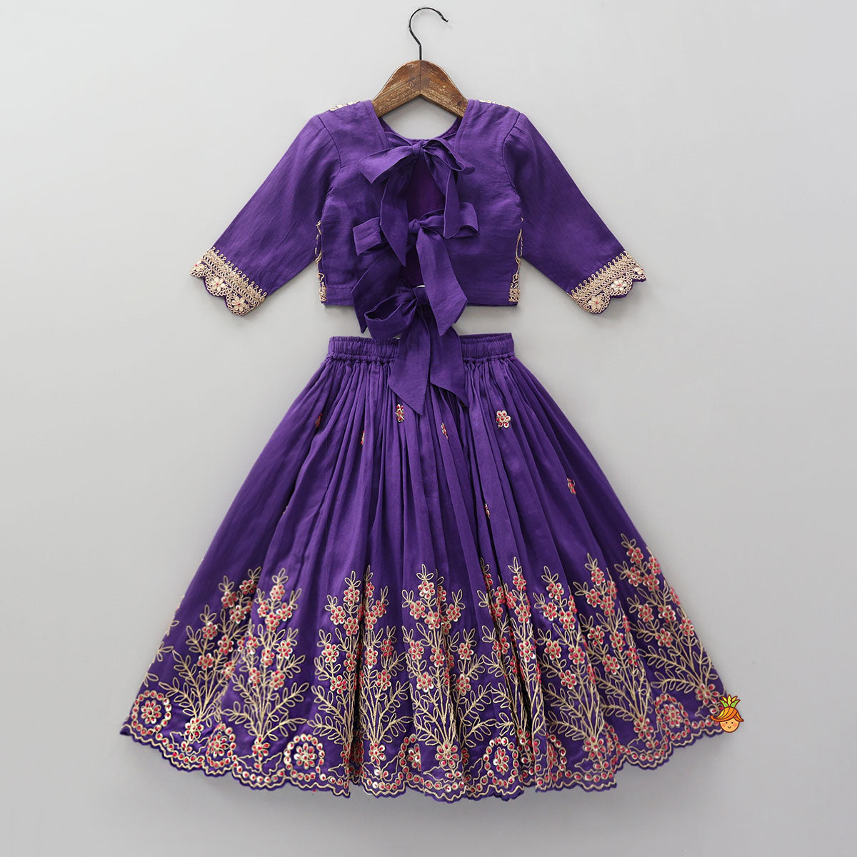 Pre Order: Gota Work Crop Top And Lehenga With Matching Dupatta