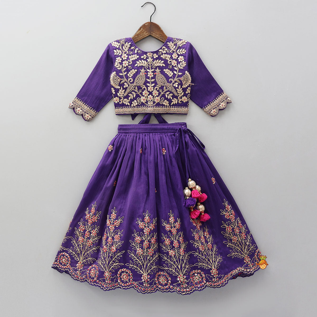 Pre Order: Gota Work Crop Top And Lehenga With Matching Dupatta